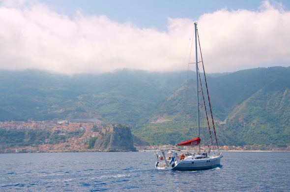 Ayfer with Scilla and the famous rock in the background